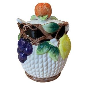 Fitz and Floyd Mediterranean Fruit Sugar Bowl w/Lid & Spoon Basket Weave